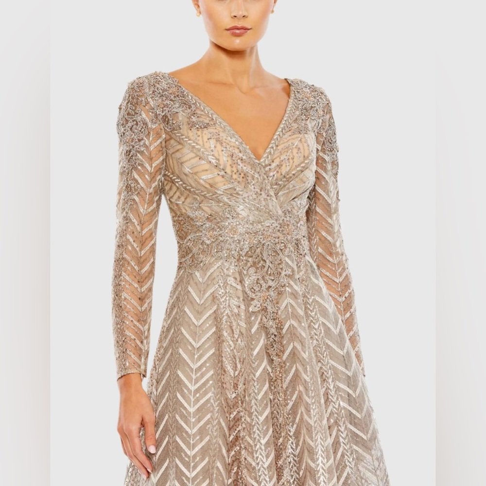 Mac Duggal Metallic Embellished Midi Dress